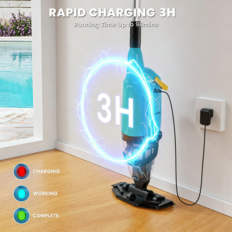 Cordless Pool Vacuum Handheld Cleaner Rechargeable w/ Telescopic Pole 90min IPX8 gallery
