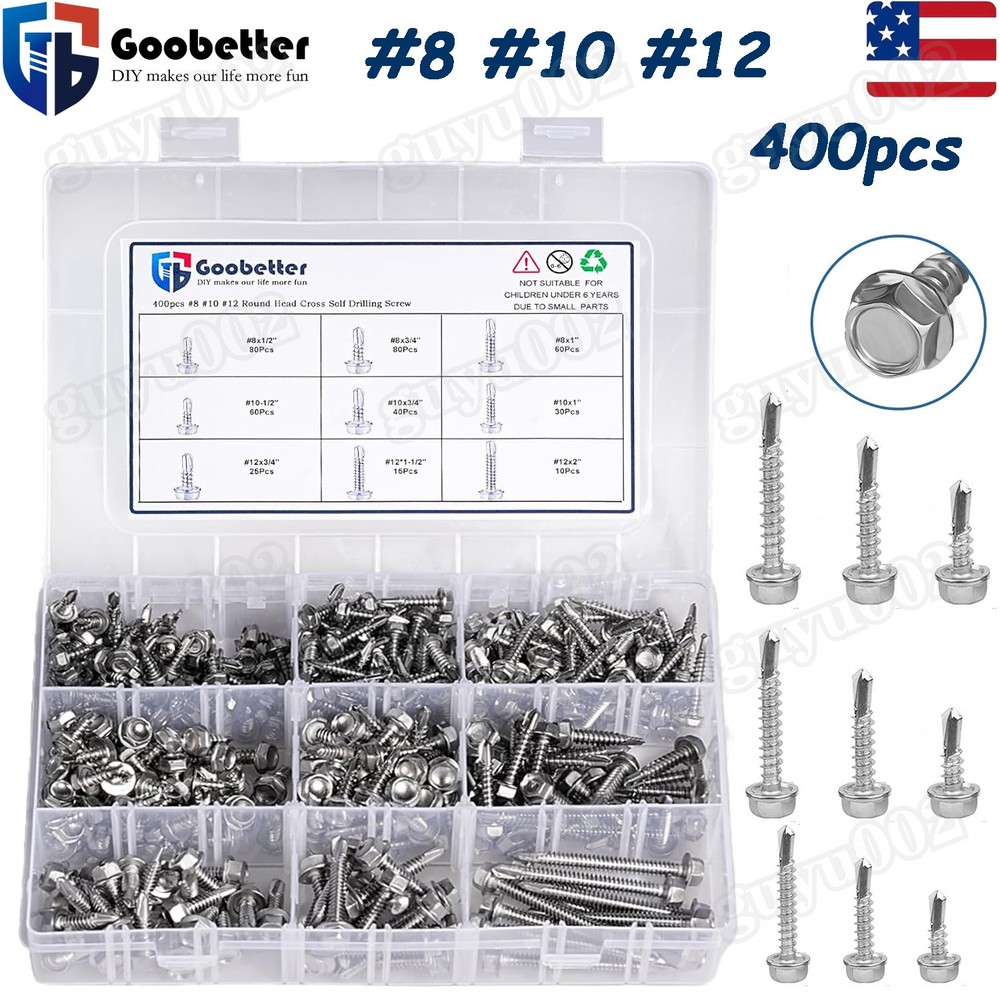 Hex Washer Head Self Drilling Sheet Metal Tek Screws Stainless Steel #8 #10 #12