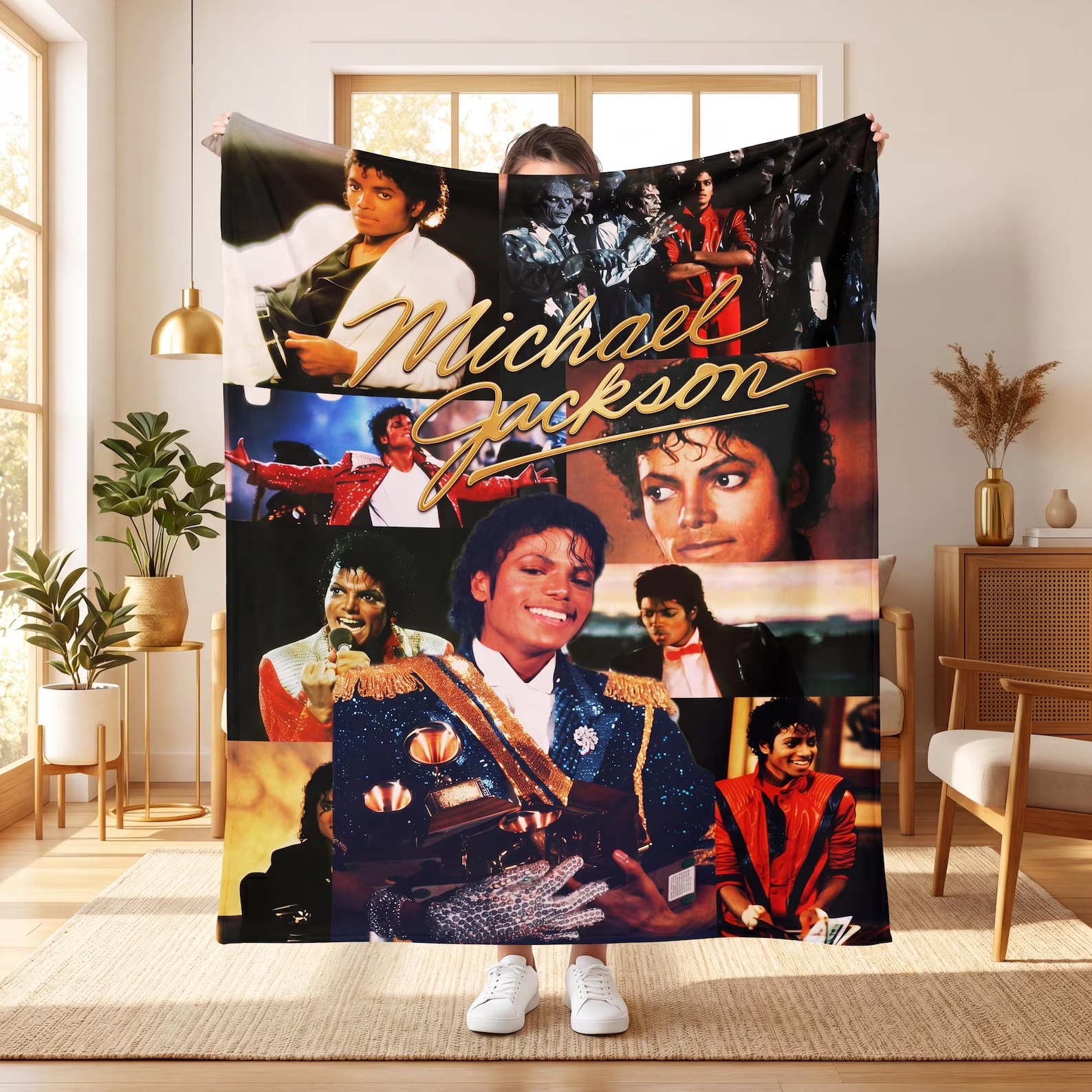 Retro 80s Music Icon Silhouette Flannel Blanket, Soft Warm Sofa Cover Blanket gallery