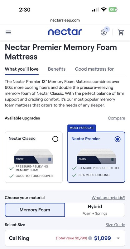 Nectar Premier Memory Foam Mattress California King 13" Cooling Medium Firm gallery