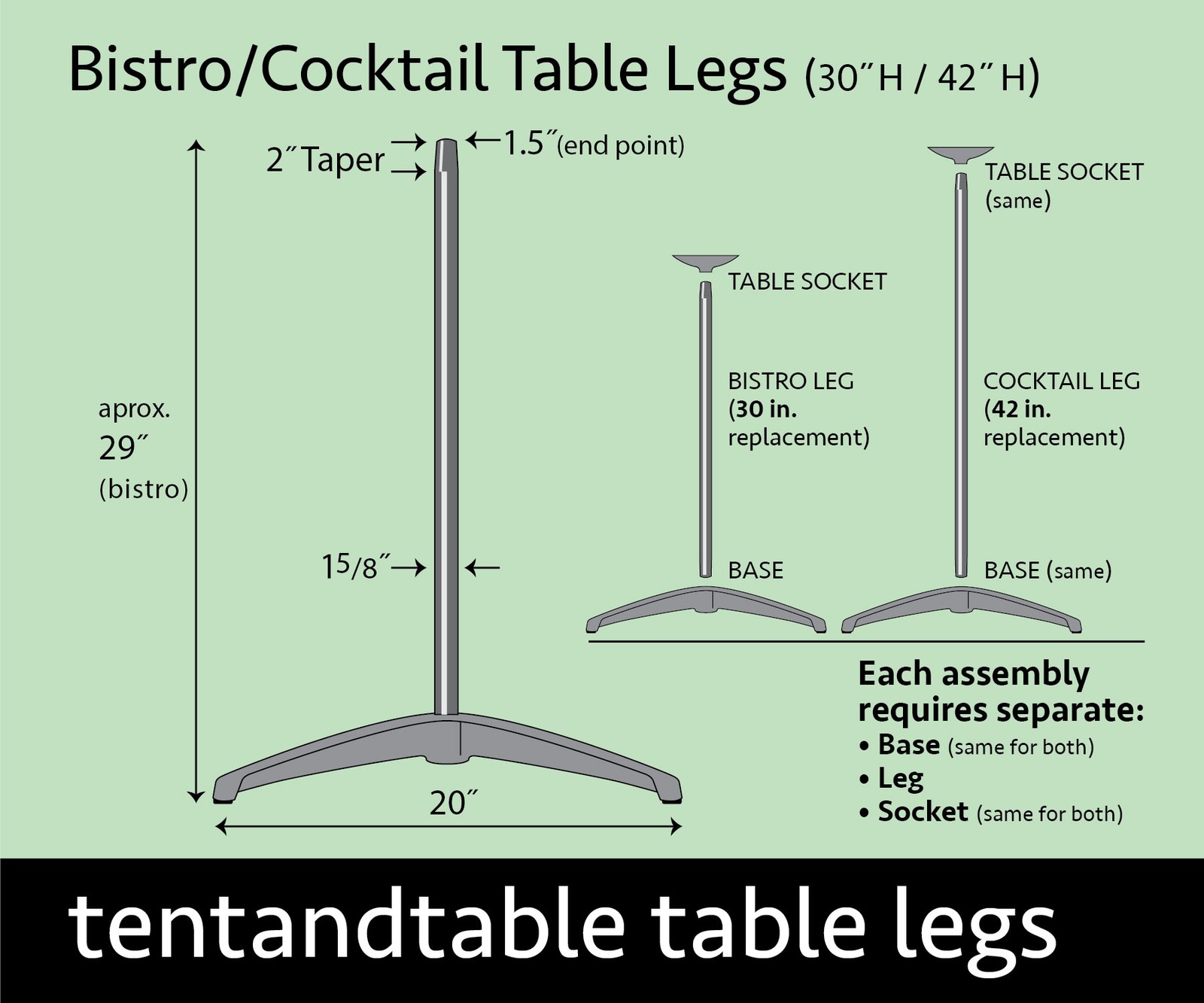 Replacement Table Leg 42" for Cocktail & Bistro Party Tables Steel Chrome Plated gallery