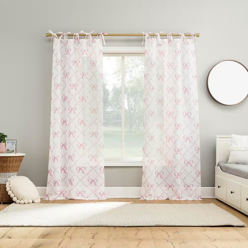 Romy Generation Lattice Bows Pink Polyester 50 In. W X 84 In. L Tie Top Sheer Cu gallery