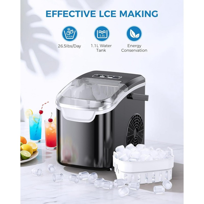 Portable Ice Machine with Self-Cleaning, 26.5 lbs/24Hrs, 8 Ice Cubes in 6 Mins gallery