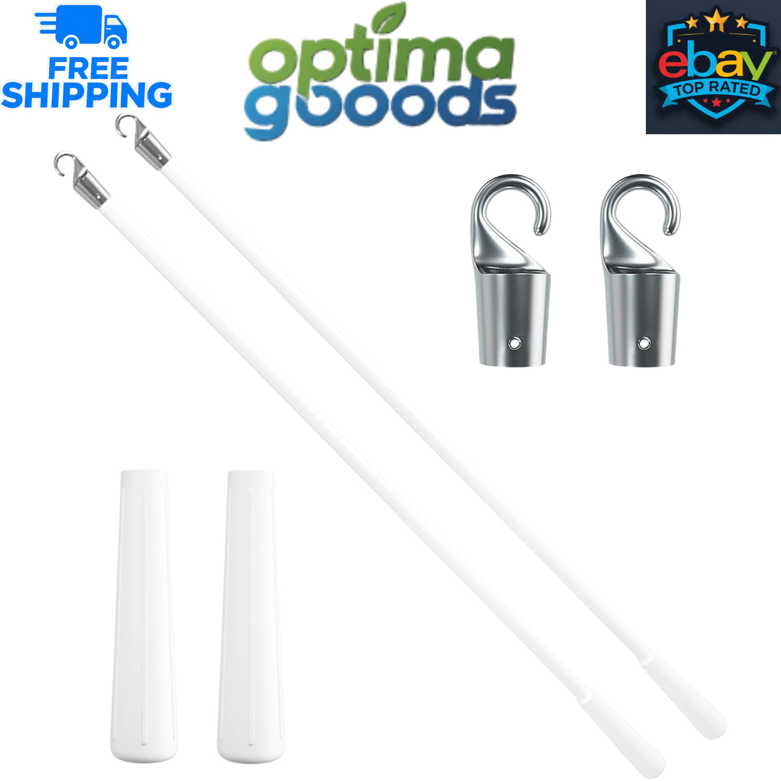 2 Pack 17 Inch Blind Wand Vertical Blinds Replacement Hook Grip White Fiberglass gallery