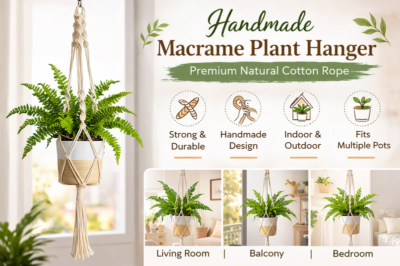 Macrame Plant Hanger – Handmade Cotton Rope Hanging Planter Holder for Outdoor gallery