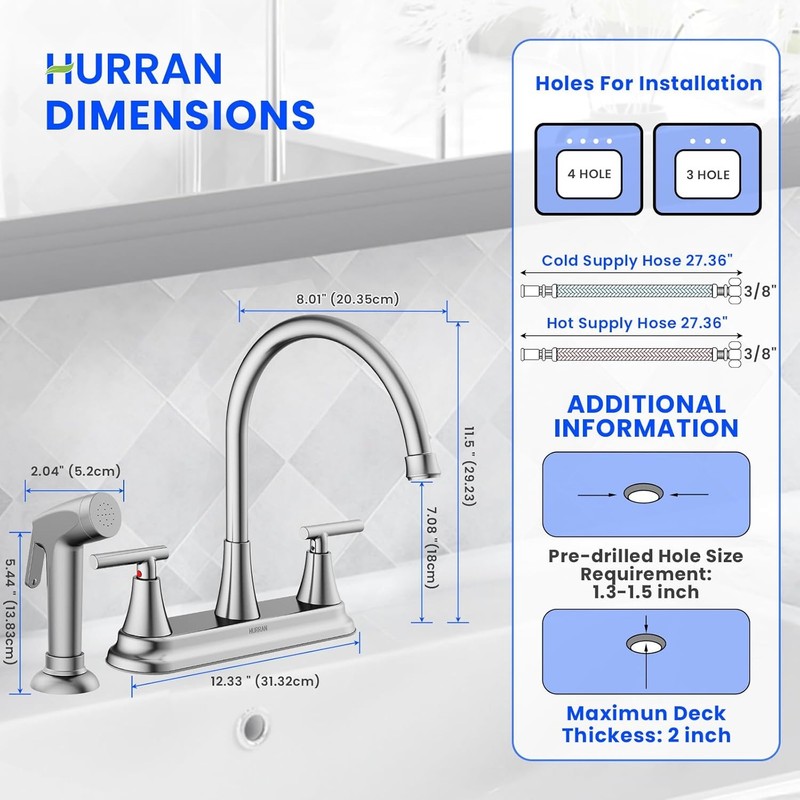 HURRAN 2-Handle Kitchen Faucet w/ Pull-Out Sprayer Nickel gallery