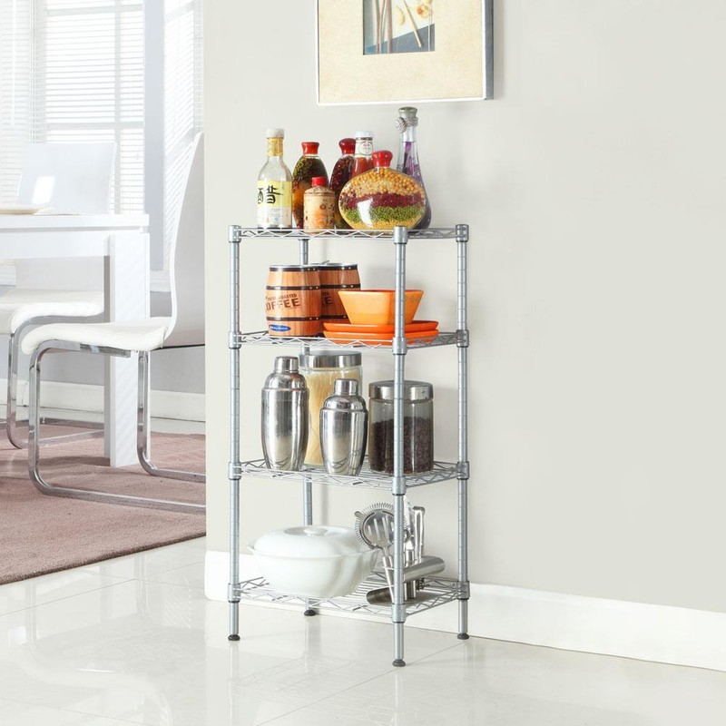 New Practical Modern Rectangle Carbon Steel Metal 4-Shelf Storage Rack Silver gallery