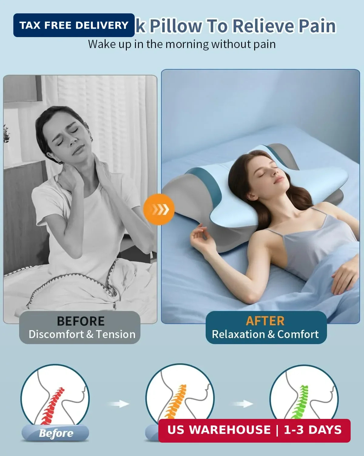 Cervical Neck Pillow for Pain Relief - Ergonomic Side Sleeper Pillow for Neck Su gallery
