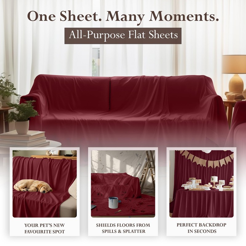 Utopia Bedding Flat Sheet 1 Pack Queen, Burgundy Soft Brushed Microfiber Fa... gallery