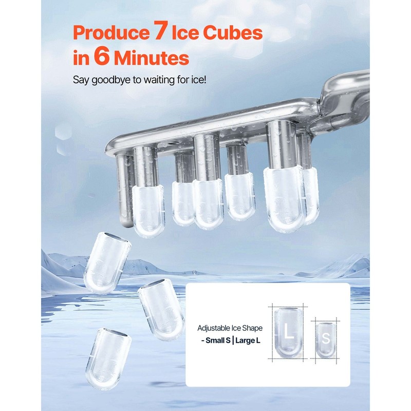 Compact 2-Size Ice Maker 7 Cubes/6 Min, 26lb/Day gallery