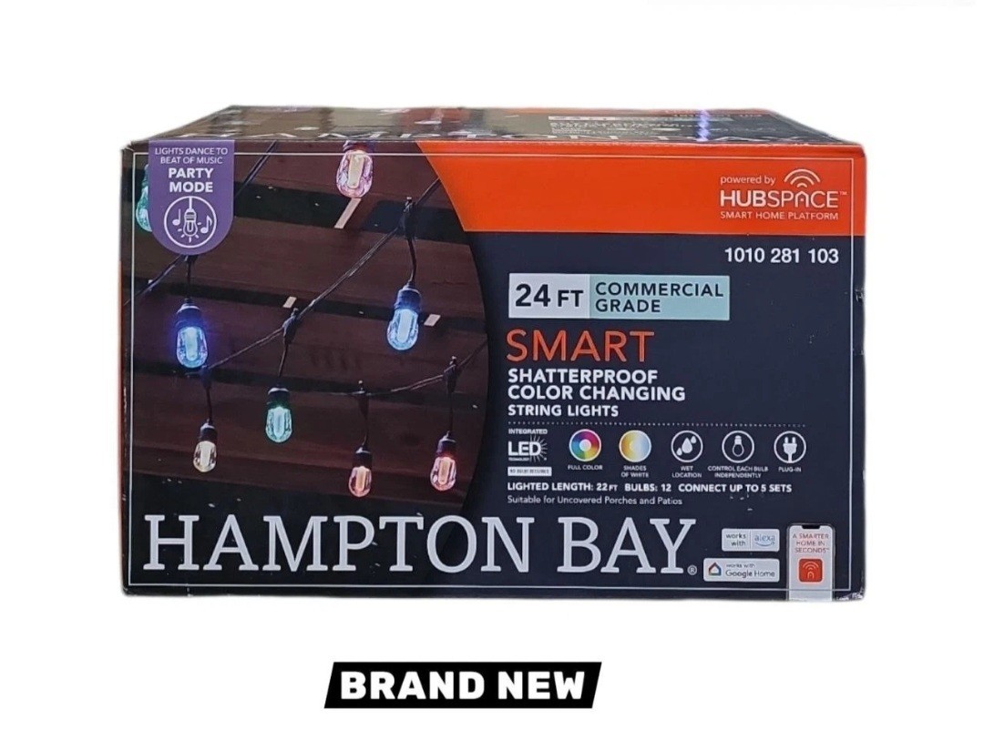 Hampton Bay Smart Black 12-Light 24ft Indoor/Outdoor Plug in String Light RGBW gallery