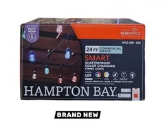 Hampton Bay Smart Black 12-Light 24ft Indoor/Outdoor Plug in String Light RGBW