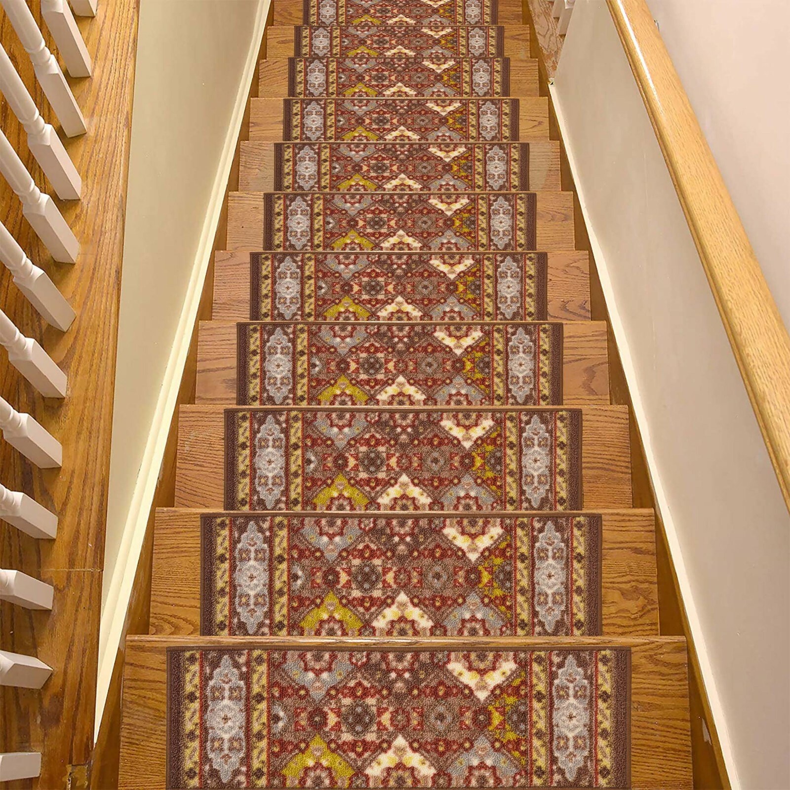 Stair Treads Bakhtiari Design Skid Slip Resistant Backing Carpet 8"x26" gallery