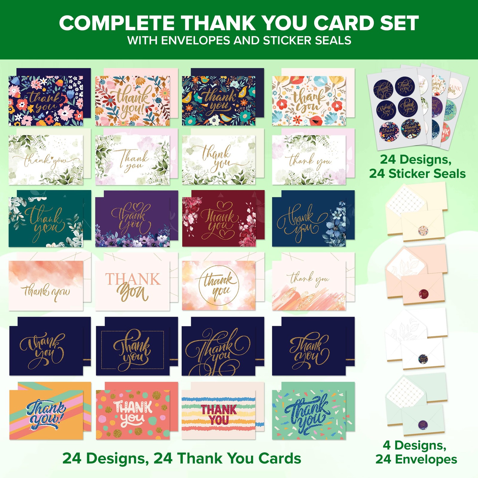 Decorably 24 Pack Glittery 6x4in Assorted Thank You Cards 6x4 inches, Glitter gallery