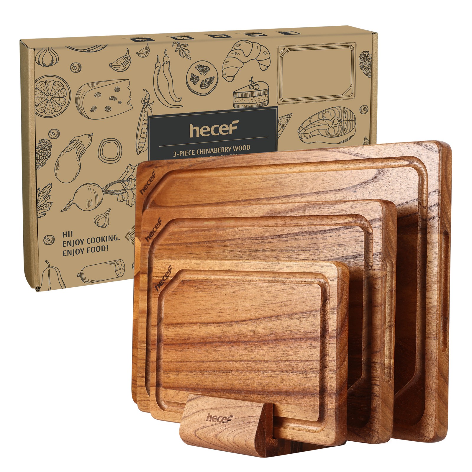 3PCS Wood Cutting board Set w/ Stand 15in Cheese Board for Kitchen Gift Box gallery