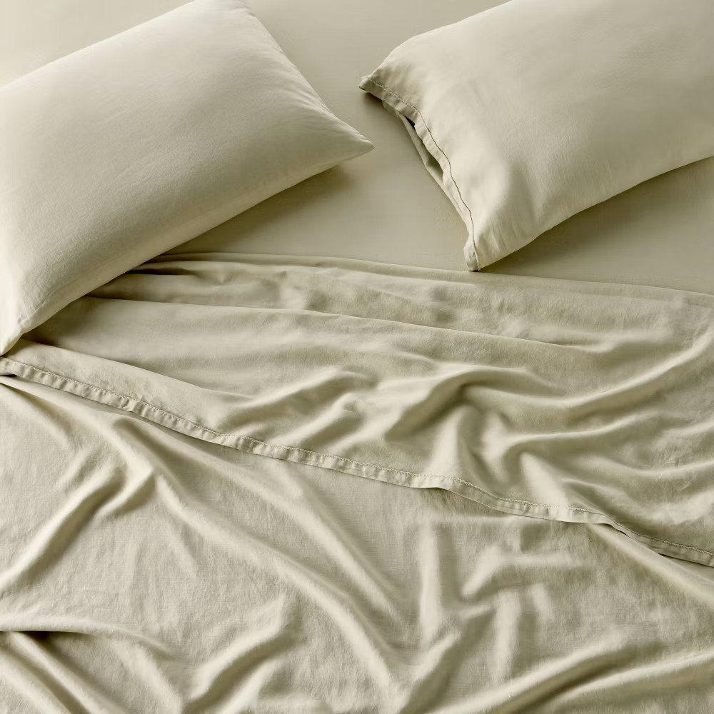 King 100% Linen Sheet Set Light Olive Green - Casaluna gallery