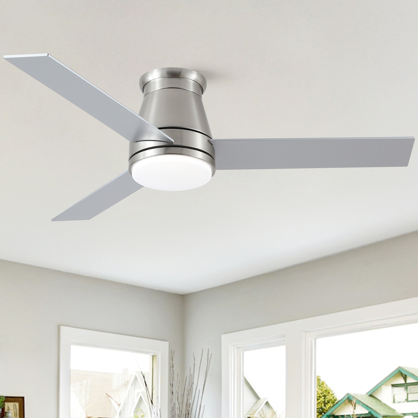 Brushed Nickel Ceiling Fan w/ Light & Remote 48in DC Motor Energy Saving gallery