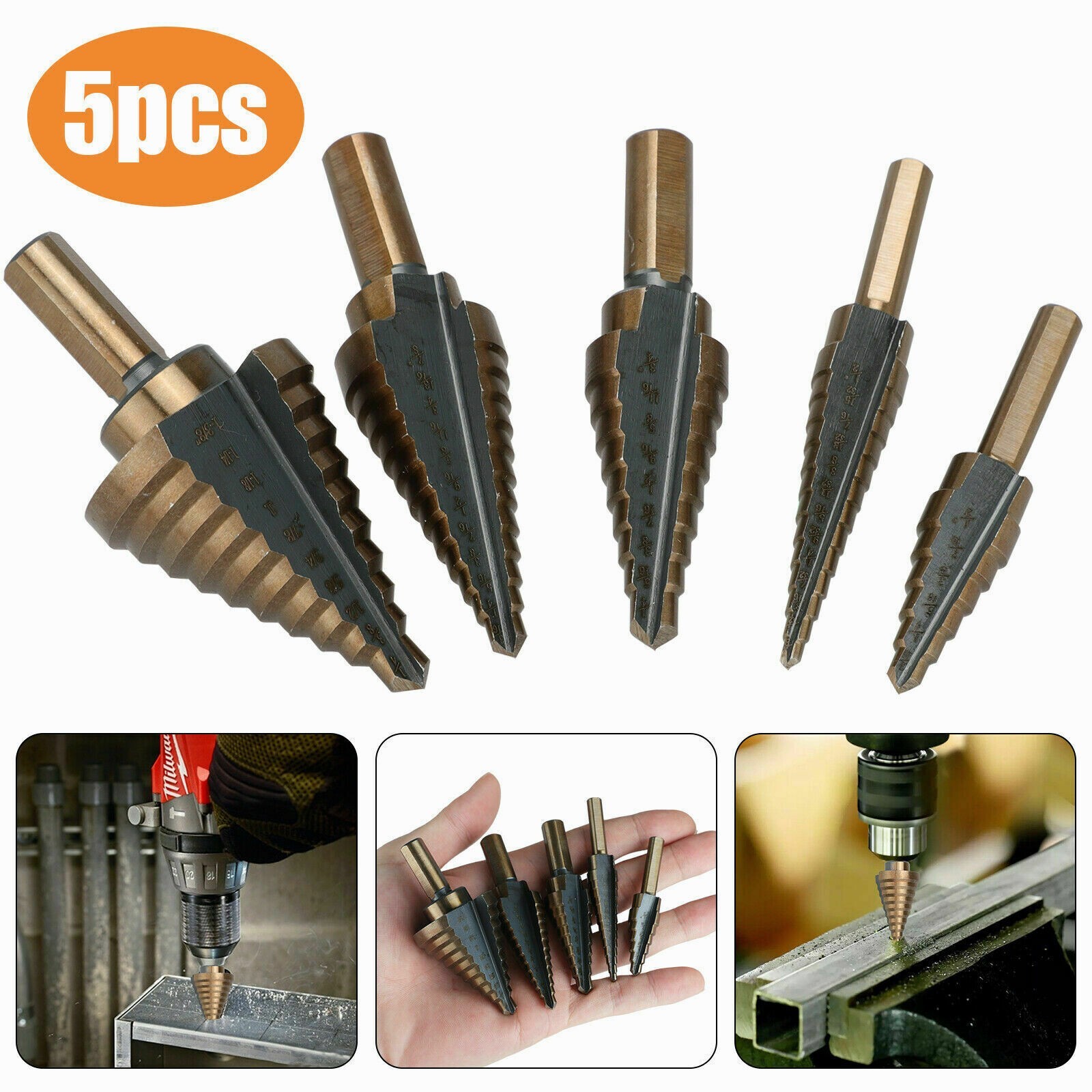 5pcs SAE Step Drill Bit Set HSS Cobalt Multiple Hole 50 Size TRI-FLAT Shank gallery