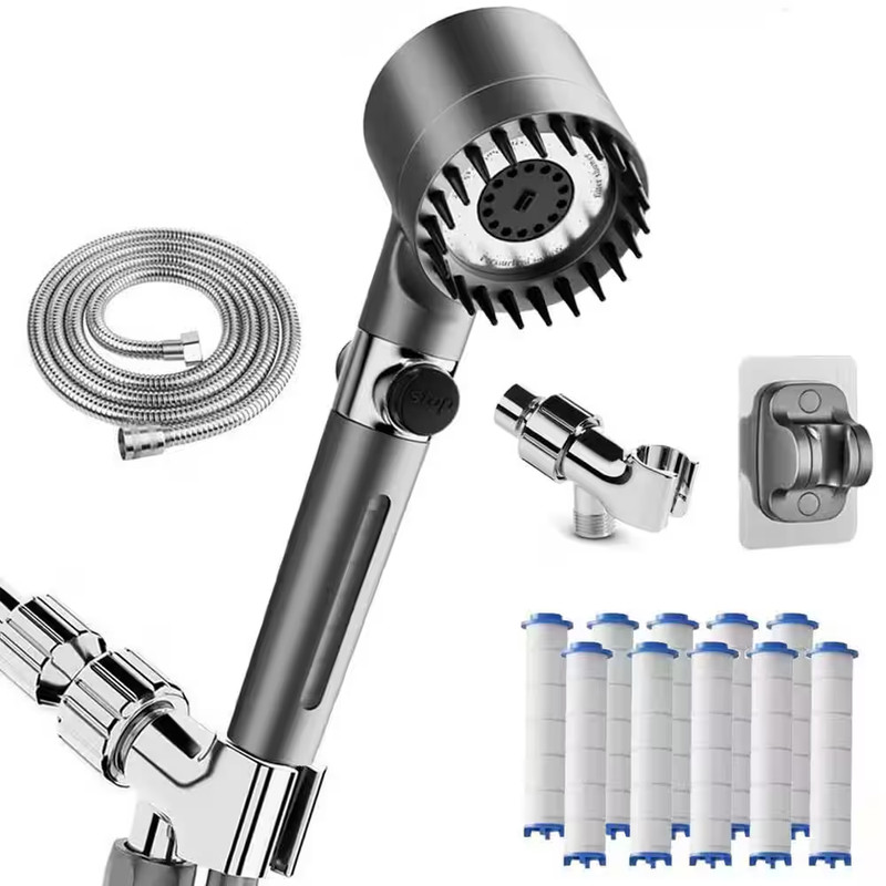 1-Piece 3-Spray Modes Filtered Handheld Shower Head with 75 In. Stainless Hose, gallery