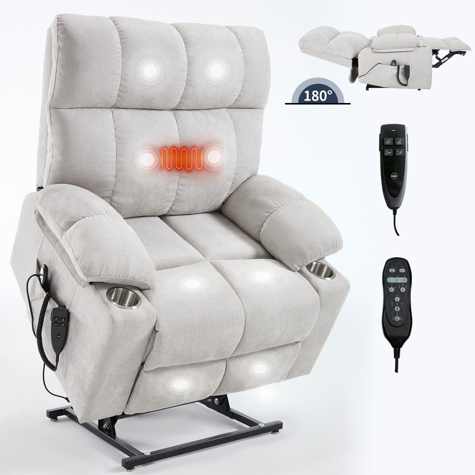 Dual Motor Lay Flat Massage Heated Power Lift Recliner Chair for Elderly Big Man gallery