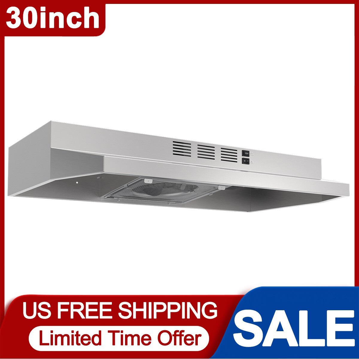 30inch Under Cabinet Range Hood Kitchen Cooking Fan 280CFM w/LED Stainless Steel gallery