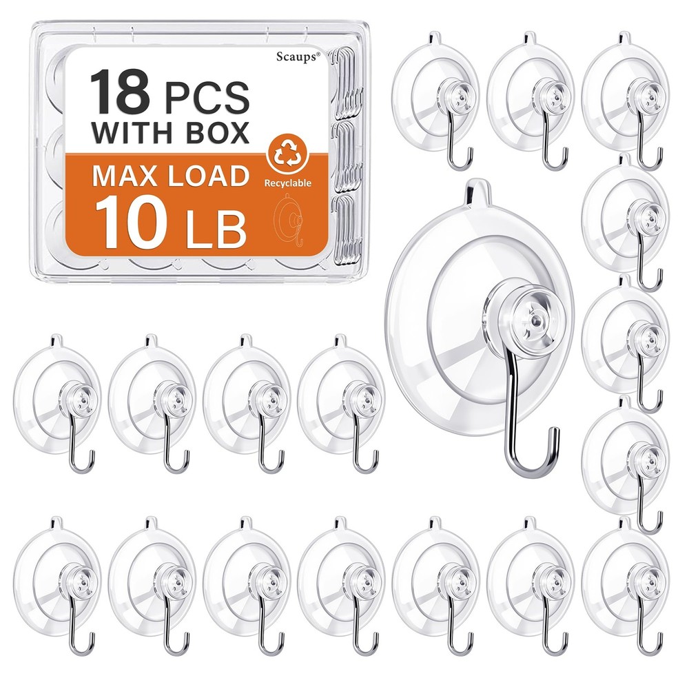 18 Pack Suction Cup Hooks Max Load 10LB, 1.77Inch Suction Cup Hook for Glass ...