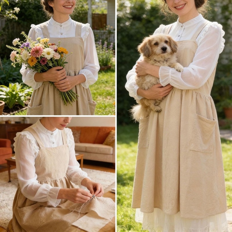Luxurious Beige Cross Back Apron - Perfect for Cooking, Baking, and Crafting gallery
