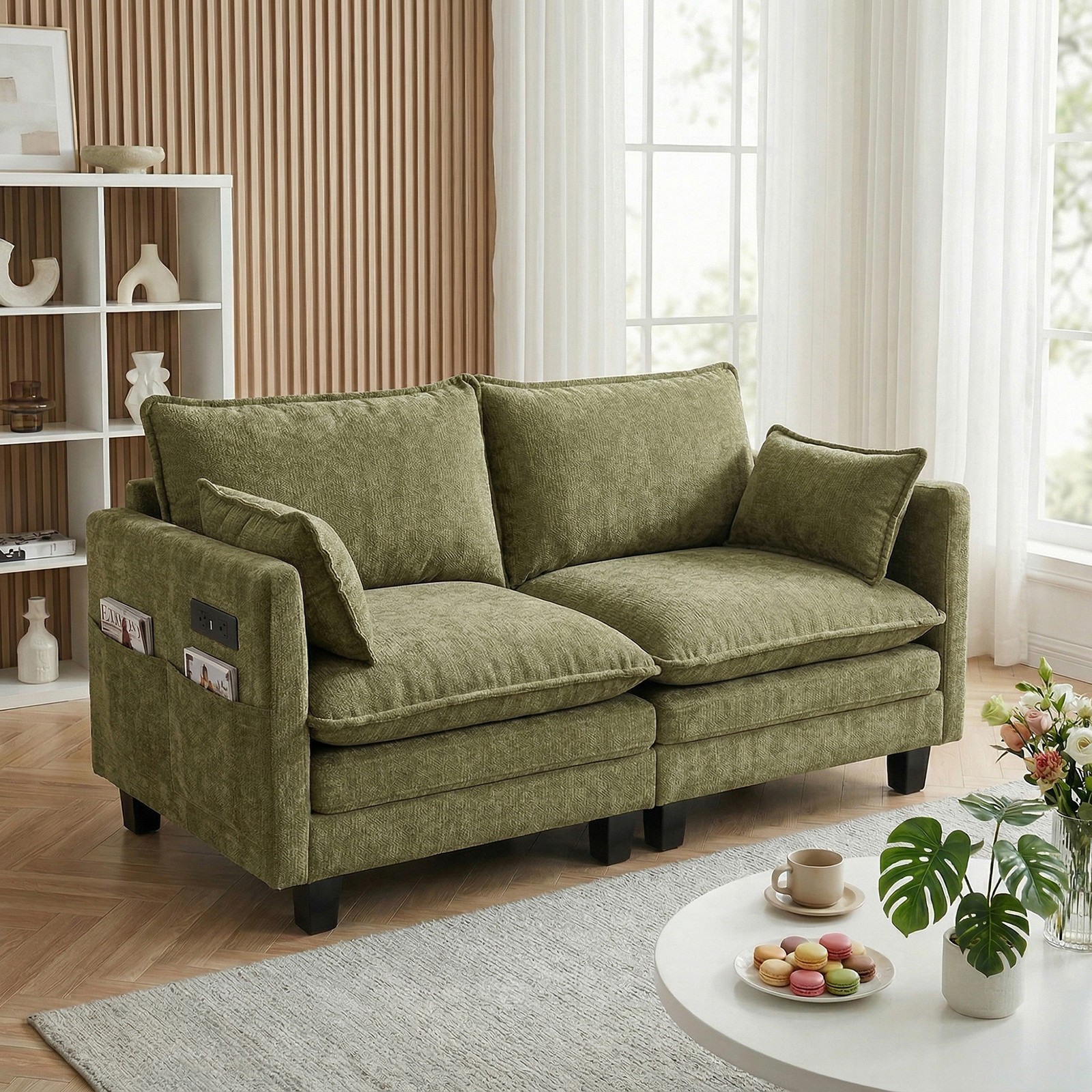 75 Inch Chenille Loveseat Sofa 2-Seater Modern Couch with USB Ports Deep gallery