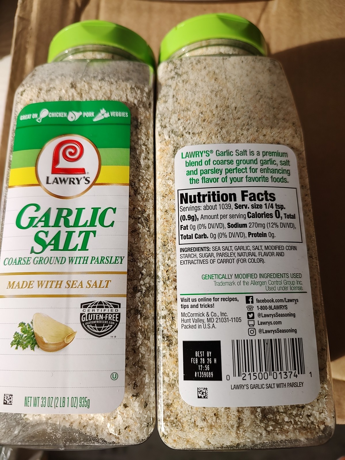 2 Lawry's Coarse Ground Garlic Salt with Parsley 33 oz.BB Feb 2026. gallery
