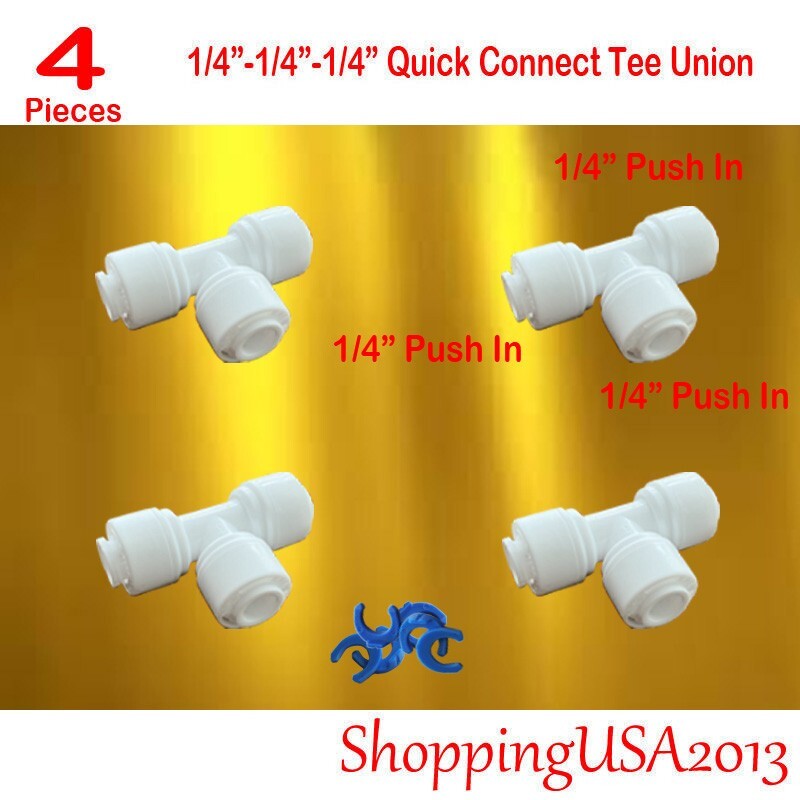 4 Pcs Quick Connect Tee Union Fitting 1/4" Quick Connector Push in Ro Filter BSP gallery