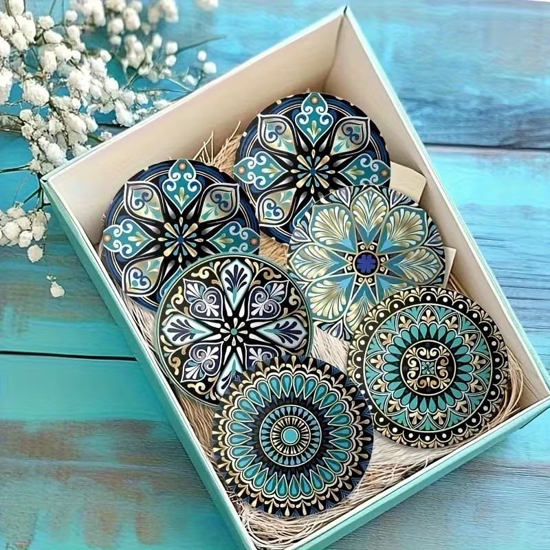 Boho Mandala Pattern Rubber Coasters Non-Slip Heat Resistant Absorbent for Home gallery