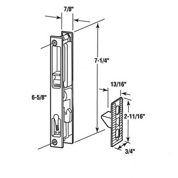Sliding Patio Door Flush Handle Set, Hook Latch, 6-5/8" Hole Centers, Chrome gallery