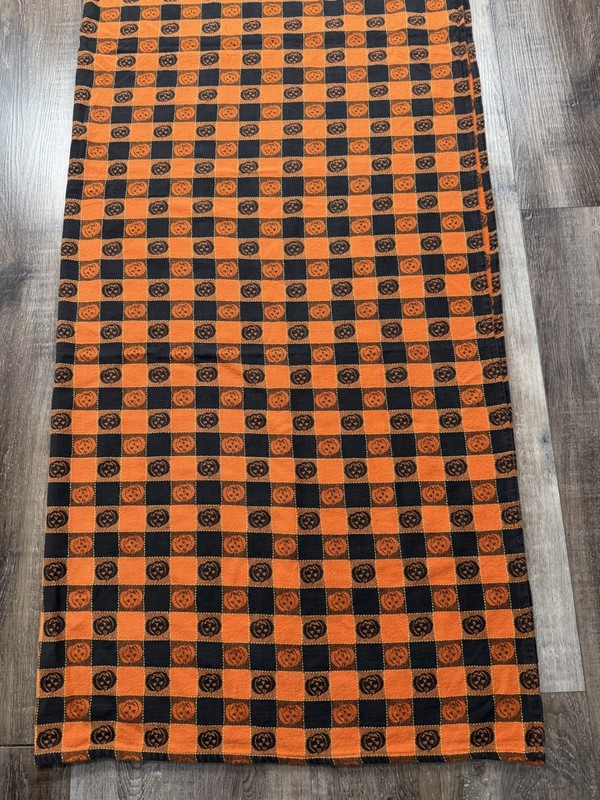 Halloween Jack O Lantern Check Tablecloth Orange Black 52”x87” 100% Cotton gallery