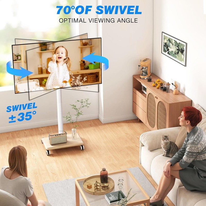 Compact Height Adjustable TV Stand for 32-60 Inch TVs White Rolling Cart gallery