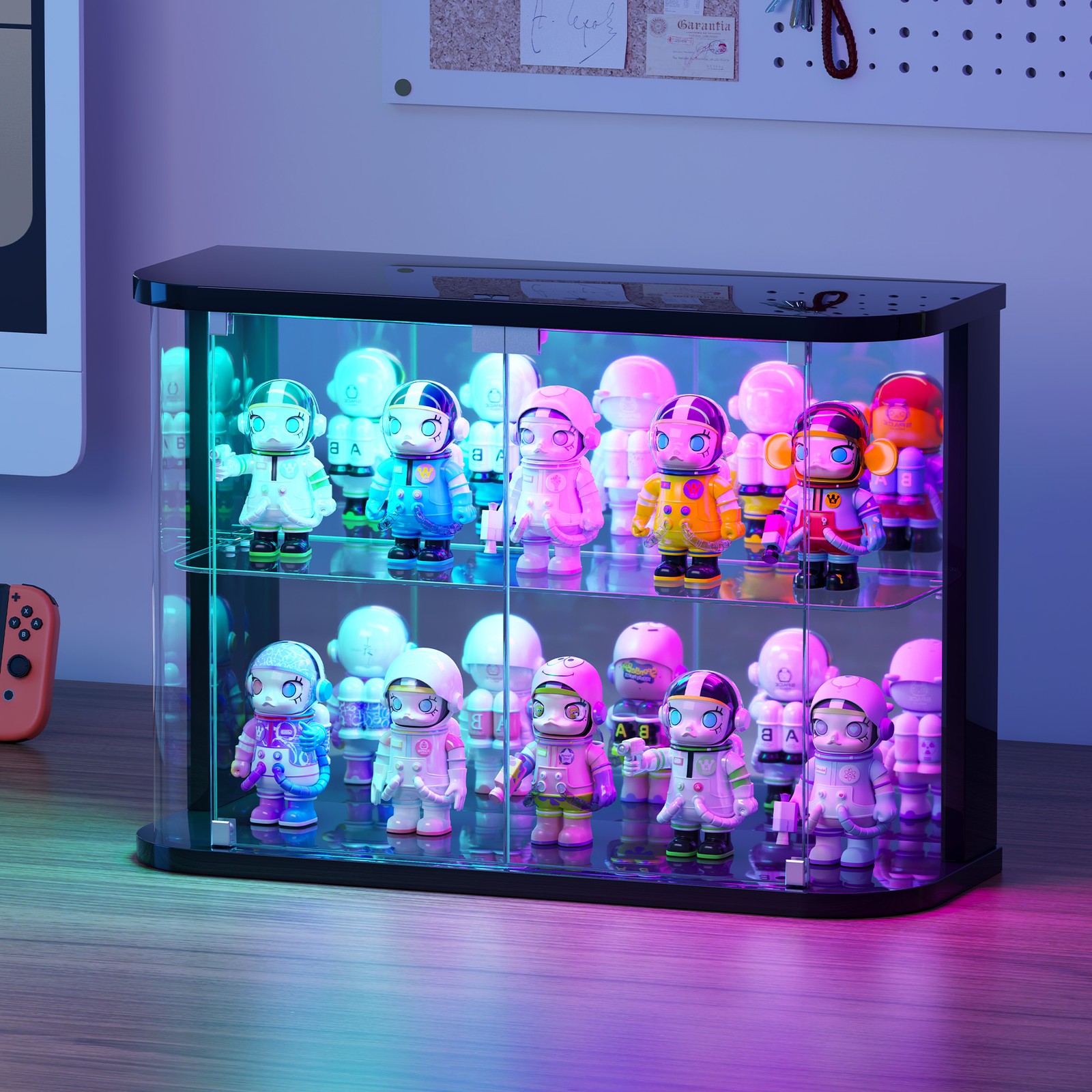 Rounded Glass Display Cases with RGB Lights for Figures & Collectibles, Black gallery