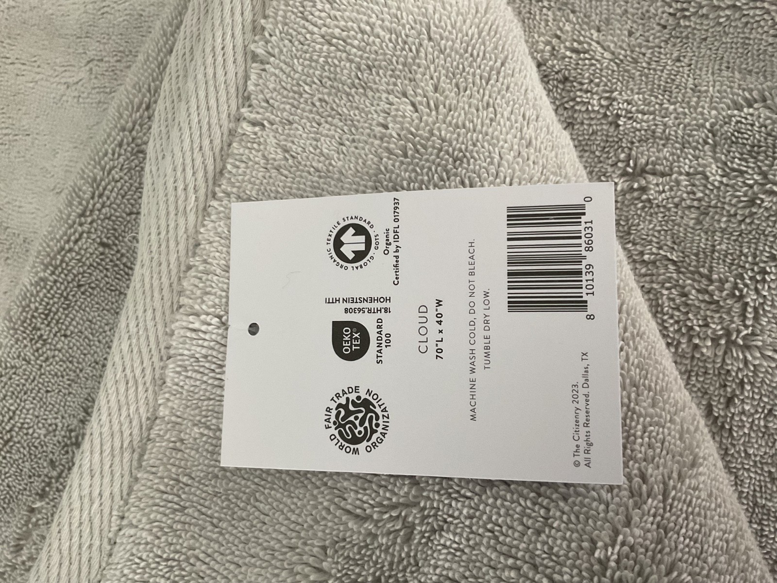 THE CITIZENRY ORGANIC COTTON BATH SHEET (Cloud) 40 x 70- IRREGULAR gallery