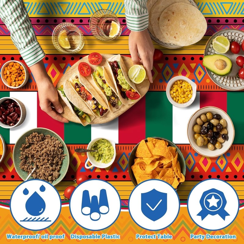 Durable 2-Pack Fiesta Table Covers 52x87in - Perfect for Taco & Mexican Parties gallery
