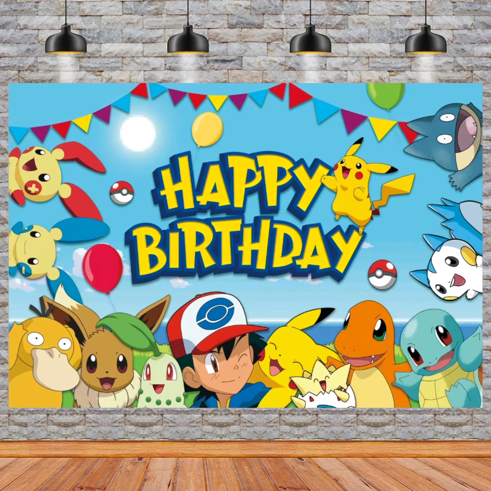 Pokemon Theme Birthday Party Backdrop Decor 5x3ft Blue Pikachu Banner Decoration gallery