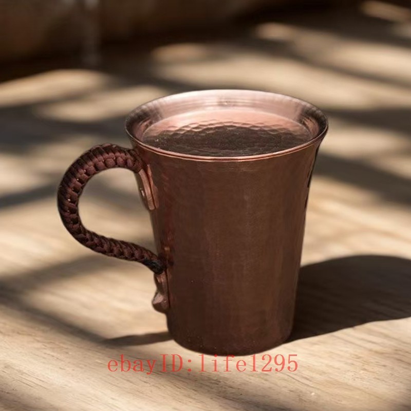 Pure Copper Beer Coffee Cup Milk Mug Retro Handcrafted Weave Handle Drinking Cup gallery