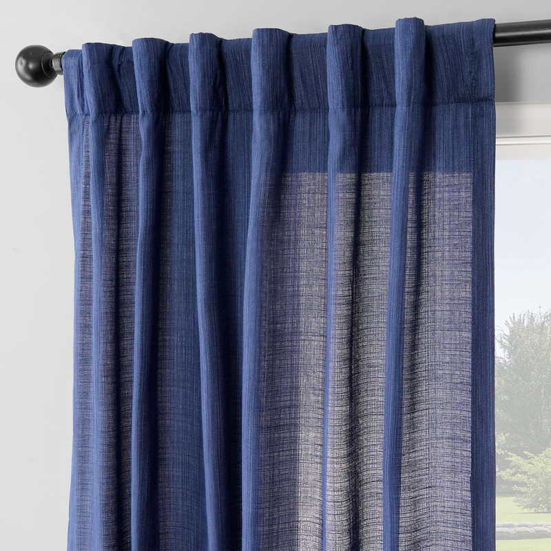 Ink Blue Rustic Linen Light Filtering Curtains 96" Long - 2 Panels gallery