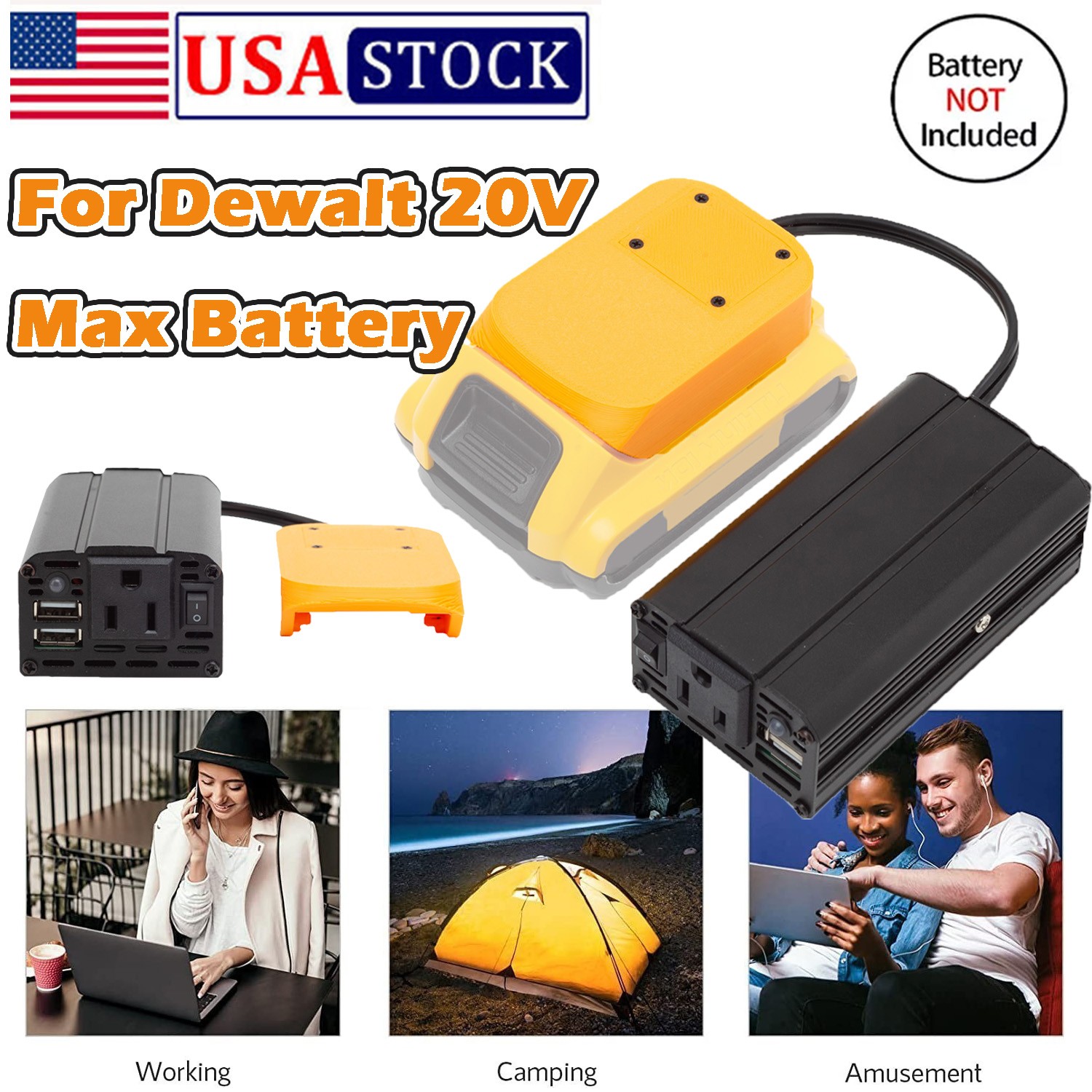 For Dewalt 20V Battery Power Inverter Converter DC 15-21V To AC 110v w/USB US gallery