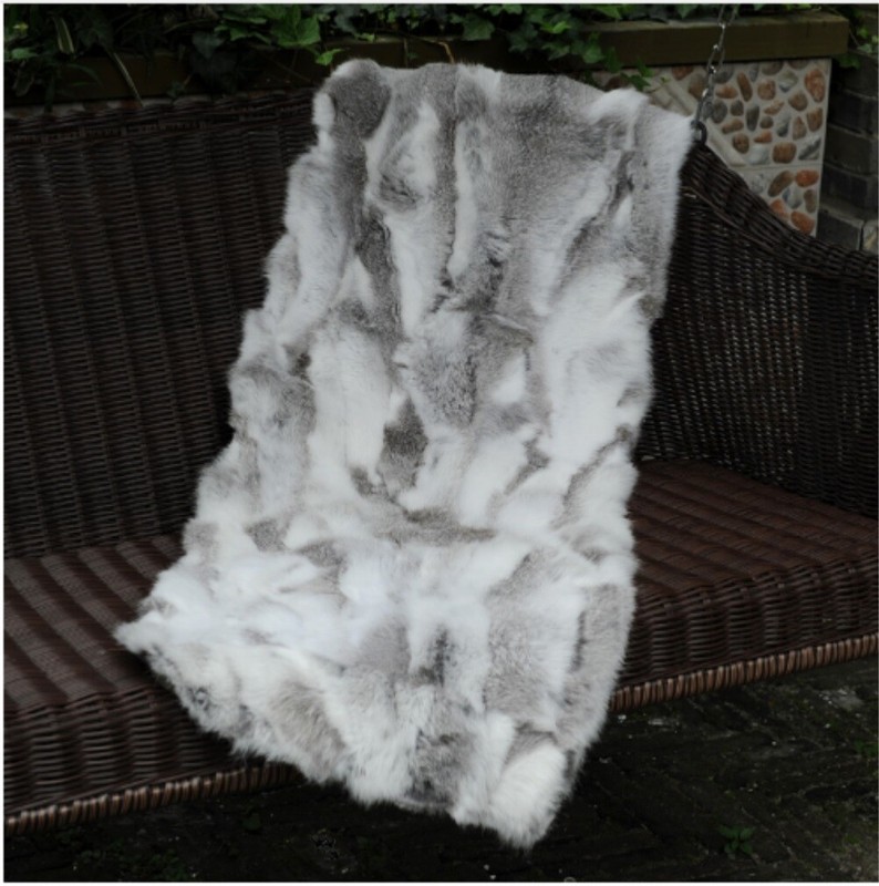 Real Rabbit FUR Throw Blanket Patchwork Skin Fur Rug Pelz Leather Pelt 1.8'x3.3' gallery