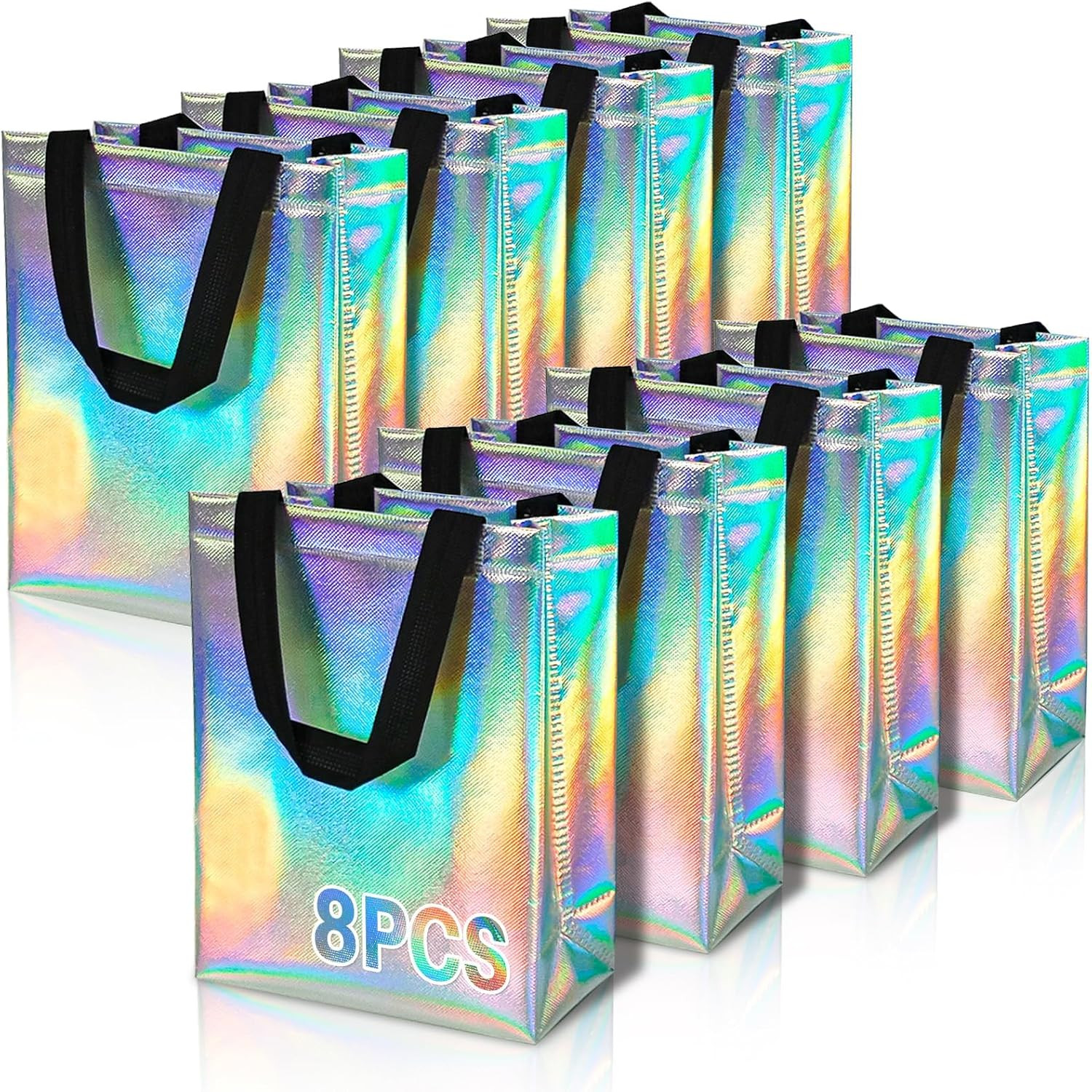 8PCS Iridescent Gift Bags with Handles Holographic Party Favor Bags Reusable gallery
