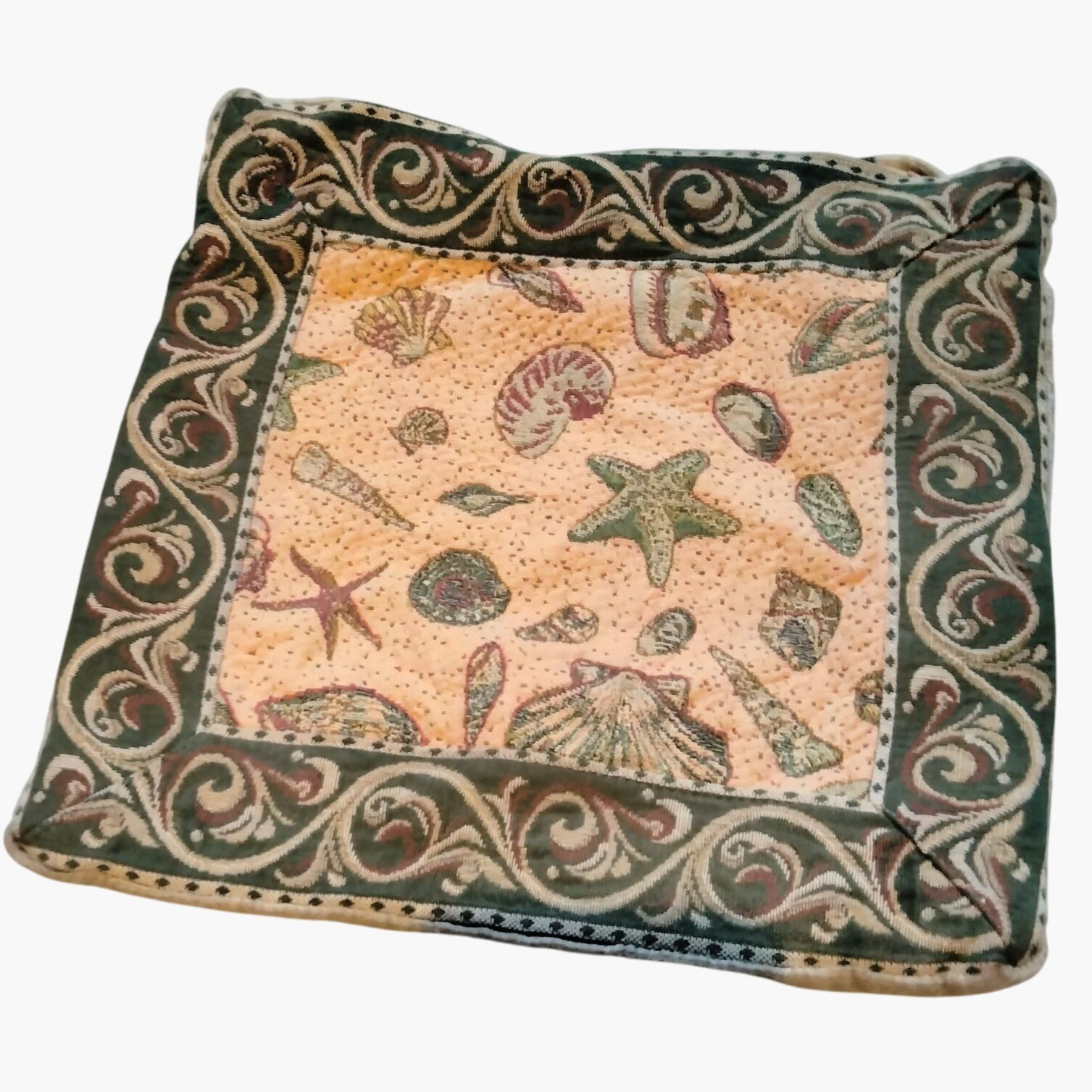 Seashell Tapestry Pillow Cover 13x13 Inches Beige Green Coastal Tropical Beachy gallery