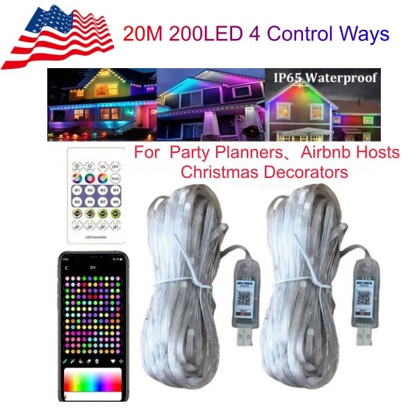 APP & Voice Control Smart Outdoor LED Strip Lights 20M RGBIC Permanent for Party gallery