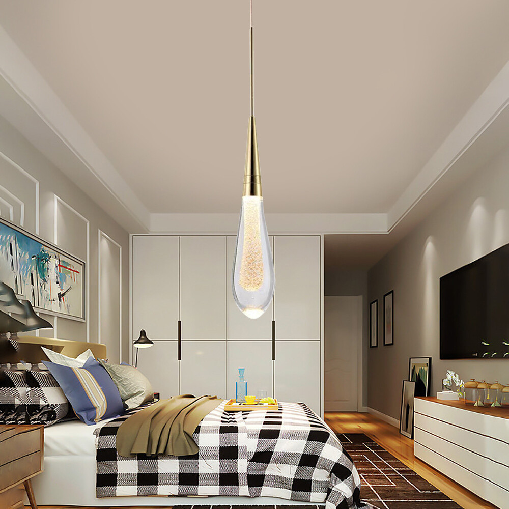 Modern Chandelier Rain Drop Ceiling Light Fixture Crystal Glass LED Pendant Lamp gallery