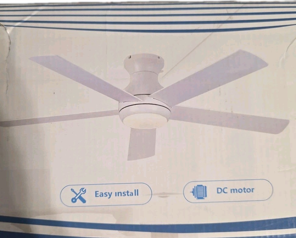 52 Inch Low Profil. Indoor Ceiling Fan with Led Light. White Color Model 8505 gallery