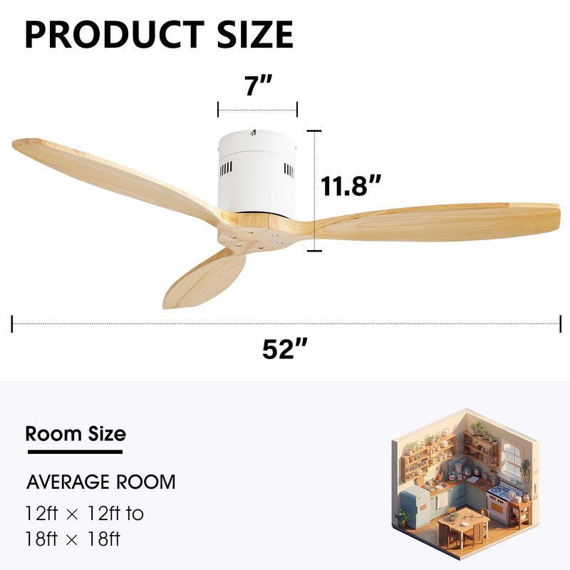 Sofucor 52" Flush Mount Ceiling Fan No Light w/ Remote Control Bedroom Patio Fan gallery