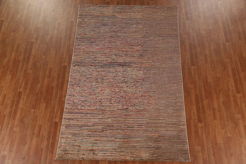 All-Over Pattern Handmade Gabbeh Style Rug 6x10 Ft Striped Modern Wool Carpet gallery