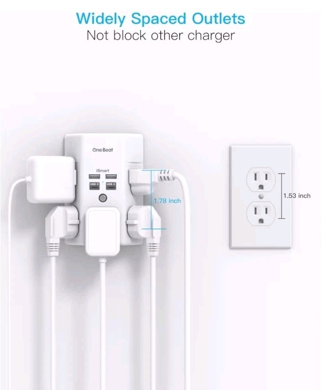 3 Side Power Strip Multi Plug Expander, Surge Protector, 5 Outlets Extender,... gallery